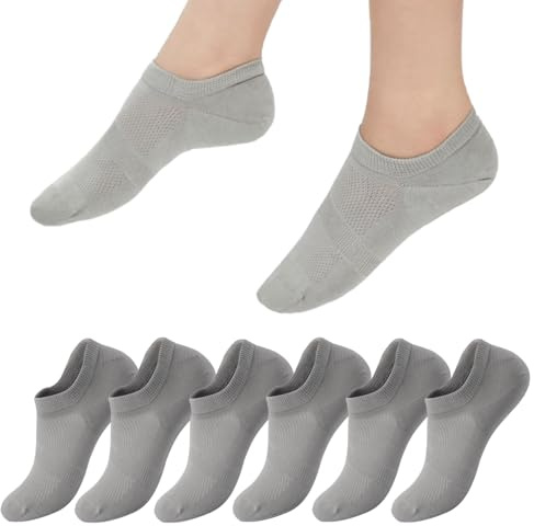 HIDARLING Sneaker strumpor kvinnor och män 6 par I korta sneakerstrumpor med andningsbar bomull unisex, Grå x 6, 39-42 EU