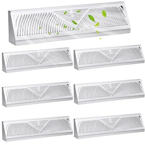Baseboard Register Diffuser Vent Covers: 6 Pcs 18 Inch Baseboard Diffuser (Duct Opening Size) - Smooth Air Adjust Lever & Easy Install for Home Floor Wall Register Vent Cover - White
