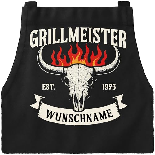 MoonWorks® Grillschürze für Männer personalisiert BBQ Schürze mit Namen Spruch Lustiges Geschenk Kochschürze Herren Baumwolle