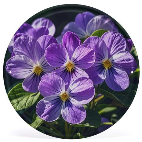 HETVBNS Wandbild, Motiv: Veilchen in Blüte, rund, Eisen, hängendes Bild, rundes Metall-Blechschild, Wandkunstdrucke, Wand-Bilderrahmen für Schlafzimmer, Wohnzimmer, Badezimmer, Dekor
