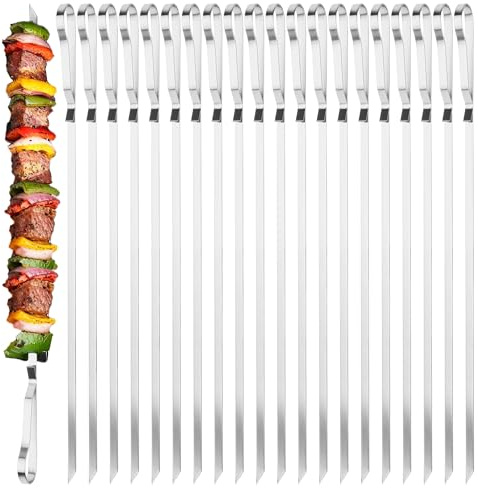 17 Inch Stainless Steel Skewers for Kabobs,HONSHEN Flat Shish Kabob Barbecue Skewers - Metal BBQ Skewers for Grilling Meat, Chicken, Shrimp, Vegetables - 20 Pack (17Inch Flat BBQ 20p)