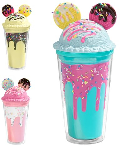 SilverChry Trinkbecher mit Strohhalm und Deckel 450ml, Eiskaffee Becher, Trinkbecher Doppelwandige Niedliche - Bär Eiscreme Design, Bubble Tea Becher, Matcha Gläser Reisebecher Schnabeltasse (Blau)