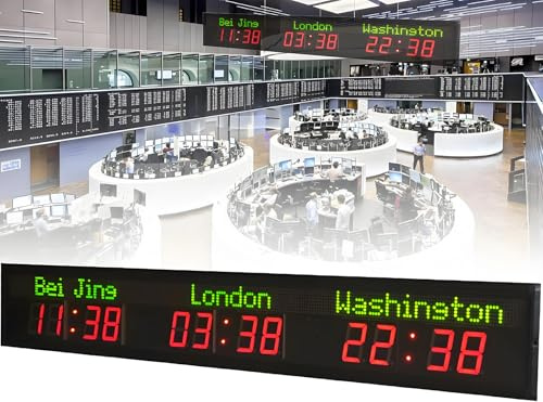 Orologio Con Fusi Orari Mondiali, Orologio Digitale a LED a Colori Con Fusi Orari Multipli, Orologio Da Parete Con 3/4/5 Città, Regolazione Della Luminosità, Per Hotel/Aziende/Aeroporti,3time