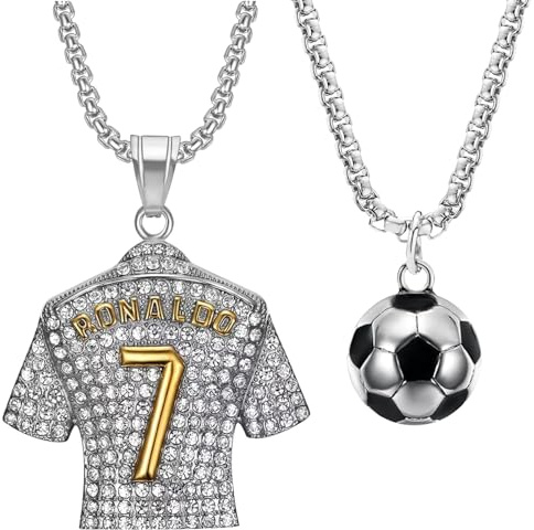 CANRNYACBZ 2 Stück Fußball Kette Ketten für Jungen Fussball Armbands Jungen Silber Nummer 7 Fussball Trikot Anhänger Fußball Trikot Halskette für Geburtstagsgeschenk Geschenk für Sportfan
