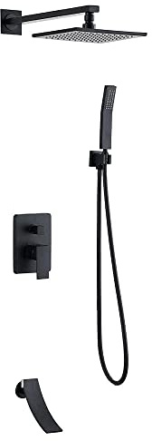 Set di Tre rubinetti per Doccia nascosti per Bagno, Sistema di soffione Doccia a Pioggia Nascosto Ultrasottile Quadrato a Cascata Nera per Bagno