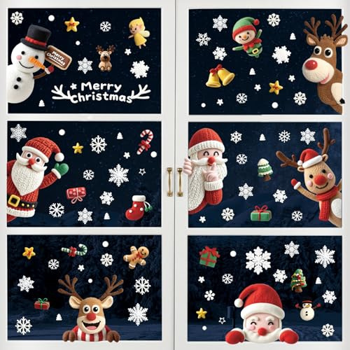 174 adesivi per finestre natalizie, in PVC, double face, autoadesivi, riutilizzabili, statici, per decorazioni natalizie, 9 fogli, 20 x 30 cm