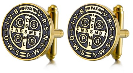 TEAMER St. Benedikt Manschettenknöpfe Edelstahl St. Benedikt Manschettenknöpfe Jesus Kreuz Religiöses Katholisches Amulett der Stärke Glaube Schutz Frieden Gebet Schmuck Für Frauen Männer