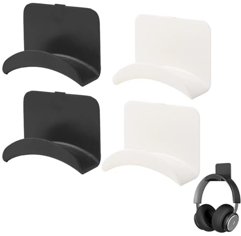 huoanpo 4PCS Einseitig Universal Gaming Headset Stand, Kopfhörer Halterung Wand, Wandhalterung Kopfhörerhaken, Kopfhörerhalter, Geeignet für Mehrere Geräte, Wand, Tisch, Spielzubehör.(Schwarz + Weiß)