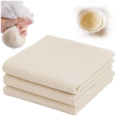 Cheese Cloths,3 PCS 50x50cm Reusable Muslin Cloths for Cooking Nut Milk Cheese Making Jam Straining Washable Fine Mesh Filter Bag Pure Cotton Food Strainer for Butter Yogurt Tea