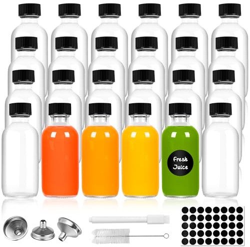 24 stycken shotflaskor för fyllning med lock 60 ml, små glasflaskor för fyllning, miniglasflaskor, små spritflaskor, miniflaskor med etiketter, för eteriska oljor, ingefära shot (24)