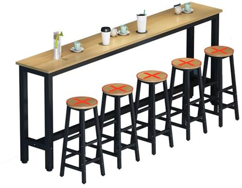 Tavolo da bar per la colazione, con telaio in acciaio industriale, stile rustico, mobili da pranzo a isola, tavolo lungo da esterno, salvaspazio, piano di lavoro per caffè, cocktail, finitura noce