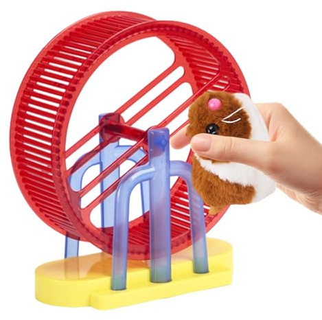 Luieonm Interactive Toys, Electronic Animal Toys Hamster, Fake Plush Hamster Model with Stand Interactive Exercise Wheel for Child Cat Indoor Play Desk Home