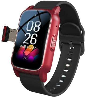 VCYEX Smartwatch Per Anziani, Con Pulsante SOS, Con Rilevamento Di Avvisi Di Caduta E Posizione GPS Bracciale, Videochiamata HD Orologio Intelligente Per AnzianiRed,1.25 * 0.57 * 2.22inch