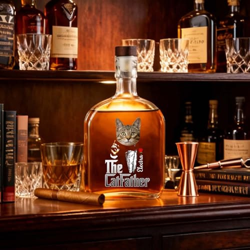 Drawelry Personalized Whiskey Decanter, Customised Engraved Name Whiskey Bottle, Premium Bourbon Decanter,Liquor Decanter for Whiskey, Whiskey Carafe for Men (Custom Pet Photo & Name)