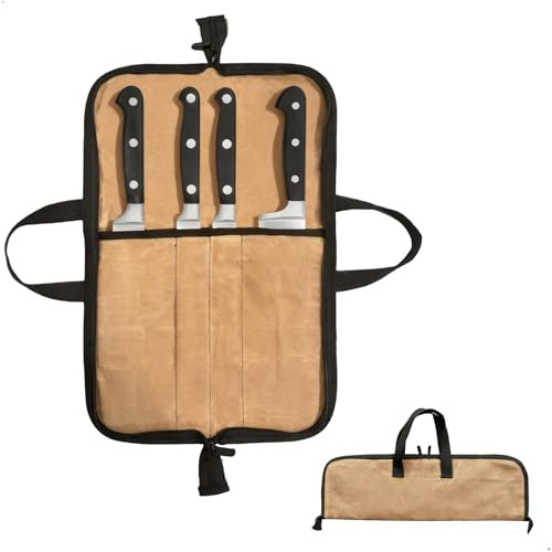 xyuayamz Etui Couteau, Malette de Couteaux de Cuisine Professionnelle, Malette Couteaux Professionnel Doté d'une Poignée de Transport et d'une Fermeture à Glissière, Toile Cirée Imperméable, Kaki