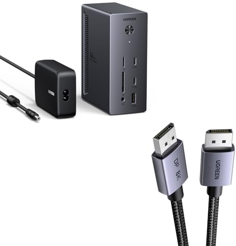 UGREEN Docking Station, Triple 4K Display (2x HDMI+ DP), 14-Port, 100W Max Charging for Laptop, 27W Max USBC, 10Gbps USB-C/A, 170MB/s SD, Ethernet, Audio, 140W Power Supply & DP 1.4 Cable (2m)