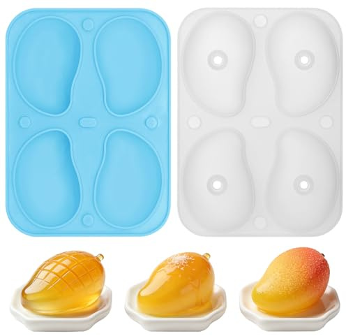 Paquete de 2 con 4 cavidades Molde de silicona para pudín de frutas y mango, ideal para postres, pasteles, dulces, gelatina, pudín, mousse, decoración de tartas, material suave