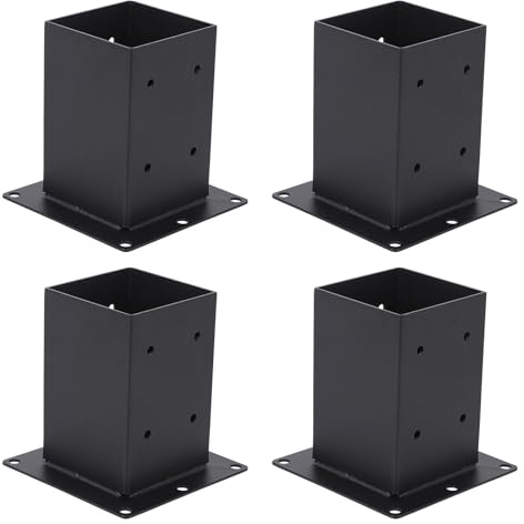 GarveeTech 4 Pcs Post Base Kit, Heavy Duty Fence Post Support Shoes for 4X4 Timber, Powder Coated Steel Pergola Bracket Kit with Fixings, Bolt Down Post Anchor for Decking, Fencing & Porch