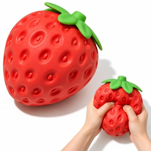 OKESYO 20 cm jordgubbsquishy XXL, fruits squishy stor, enorm jordgubbe klämleksak, jätte frukt squishies för vuxna, stressreducering, avkoppling