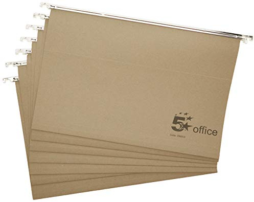5 Star Hängemappen Grün (50 Stück) - Hängeregister A4+ (Foolscap), mit Reitern und Einsteckschildern, 15 mm V-Boden, Tragstange 407 mm