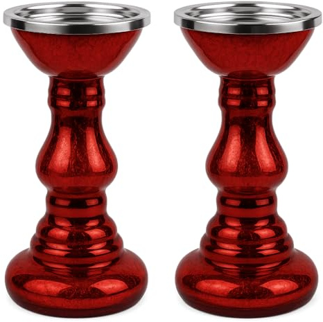 2er Set Hochwertiger Kerzenständer in rot aus Glas für Stabkerzen und Stumpenkerzen Deko Tischdeko - 21 x 11,5 x 11,5 cm