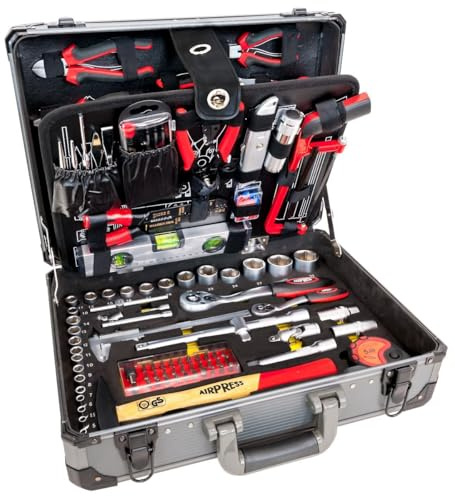 Airpress - Maletín de aluminio con kit de 127 herramientas de acero cromo-vanadio