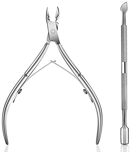 Ejiubas - Pince à cuticules avec repousse-cuticules - coupe-cuticules en acier inoxydable de qualité professionnelle, outil pour ongles des doigts et des pieds - couleur argentée