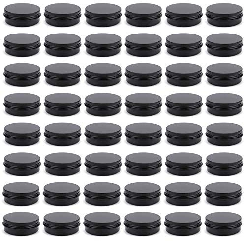 Foraineam 48 Pack 60ml/2oz Round Lip Balm Tin Cans - Aluminum Tins Cosmetic Sample Containers with Screw Lid - Matte Black Metal Empty Tins Storage Travel Tin Jars