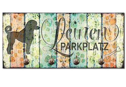 Cadouri Design-Hundegarderobe » Leinen Parkplatz « mit Hunde-Silhouette (Pudel) Wandhaken Hund┊Wandgarderobe, Leinenhalter, Hakenleiste