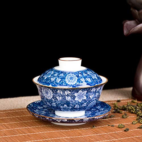 LAIY Porcelana Azul Y Blanca Sopera China De Gaiwan Taza De Té De CeráMica Platillo Taza Tapa Taza De Gaiwan Taza De Té 140Ml, Estilo 2