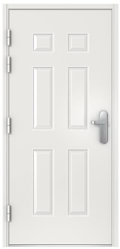 VIZ-PRO Quick Mount Steel Security Door with Frame and Hardware, 6 Panel White Left Side-Hinged Outward, 43 5/16 - 45 11/16 Width Adjustable, 81 11/16 Height