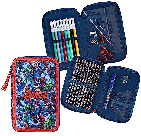 Marvel Avengers Federtasche, Gefüllt Pencil Case mit Hochwertigem Druck, Leichtes Zweifachfach Federtasche mit Buntstiften, Lineal und Mehr, Toll Etui Schule Fans