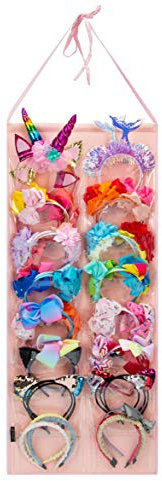 PACMAXI Kunststoff-Haarreif-Halter für Mädchen, Haarband, Aufbewahrungs-Organizer (16 Taschen, Rosa)