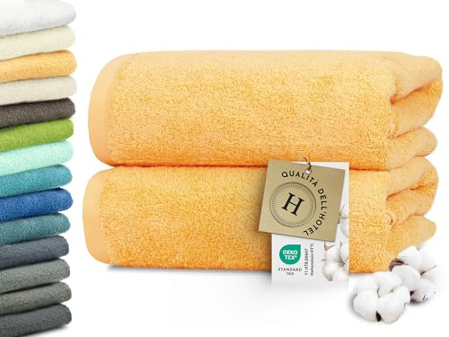 ZOLLNER 2er Set Badetücher in 100x150 cm - besonders weiche und saugstarke Saunatücher in gelb - mit praktischem Aufhänger - waschbar bis 95°C - Baumwolle - Hotelqualität