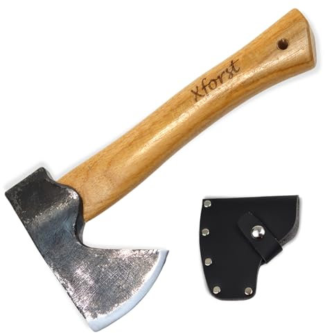Xforst Wikinger Axt Beil Trekkingbeil Handbeil X-AG1Black, Stiel aus Hickoryholz + Schneidenschutz aus echtem Leder