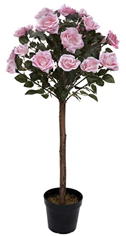GreenBrokers Artificial Soft Pink Rose Tree 25 Flowers 90cm/3ft, Faux Silk
