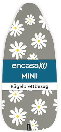 Encasa XO Bügelbrettbezug, Filzpolster, Kordelzug 72x30 cm | Daisy Gray, 3 mm Filzpolsterung | Einfache Passform | Hitzebeständig | 100% Baumwolle | Passend 72x30 cm