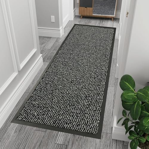 GULLAMBO Hallway Runner Grey Rug - Non Slip Runner Rug for Kitchen, Stair & Doorway - Washable Rubber Backed Carpet Runner - Durable Indoor Floor mats for Home, Kitchen Non Slip