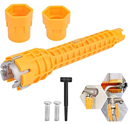 LAGAHS Basin Wrench, Multifunctional Tap Universal Pipe Wrench Adjustable Spanner Set, Plumbing Tools, Box Spanners for Taps, Tight Space, Sink/Bathroom/Kitchen, Yellow