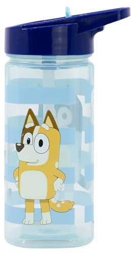 STOR Återanvändbar Vattenflaska Bluey med Integrerat Sugrör 530ml - BPA-fri - Fyrkantig Plastflaska Barn