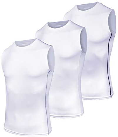 AMZSPORT Herren Kompressions-Tanktop Ärmellos Funktionsshirts Baselayer Unterhemd Weiß(3er Pack) XXL