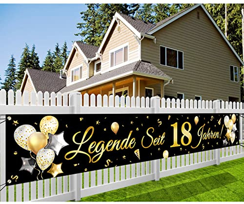 18. Geburtstag Banner, Legende Seit 18 Jahren Glitzerbanner, deko 18 geburtstag Lange Banner für Männer und Frauen 18. Geburtstagsfeier Party, 300 * 50cm (Gold)