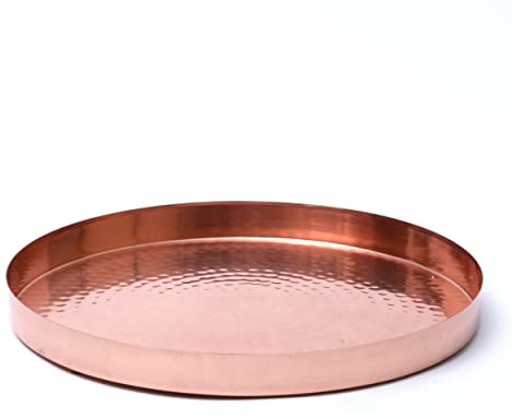 Plateau décoratif en métal cuivré de 29 cm – Surface texturée – Décoration d'intérieur de qualité supérieure – Plateau de service et plateau de service cosmétique – Organiseur de maquillage – Bijoux