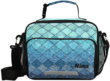Lonchera personalizada a escala de sirena, bolsa de almuerzo personalizada con correa de hombro ajustable, bolsa de picnic personalizada para escuela, adolescentes, aperitivos, bolsa térmica aislada