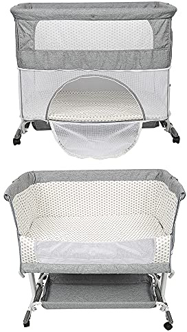HUOLE Beistellbett Baby, 2 in 1 Babybett und Babywiege, Kinderbett mit Rollen, Moskitonetz, Lagerungstasche und Matratze,4 Räder mit Bremse Ergonomische Matratze Tasche-113 * 66 * 84cm