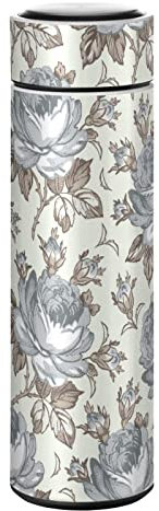 KAAVIYO Floral Rose Gris Fleur Bouteille d'eau Isotherme Mug pour en Acier Inoxydable Isolé