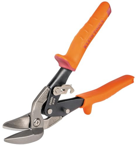 Klein Tools 2400L Left-Cutting Offset Snips, Aviation Tin Snips with Forged Blade for Precision Sheet Metal Cutting
