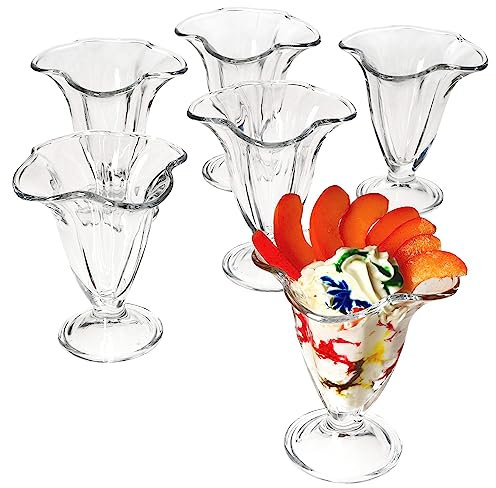 MamboCat Cana Lot de 6 coupes à glace, avec pied, en verre, 150 ml, pour 6 personnes, en forme de tulipe, pour desserts, fleurs, fruits coniques, verre transparent pour entrées, cocktails, crème