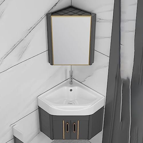 BEUTEE Eckwaschbecken，HäNge-Waschbecken In Eckform，Keramik Waschbecken FüR GäSte Wc，Waschbecken Wandbehang Dreieck Modernen Stil Einfache Elegante (Size : 56 * 56cm)