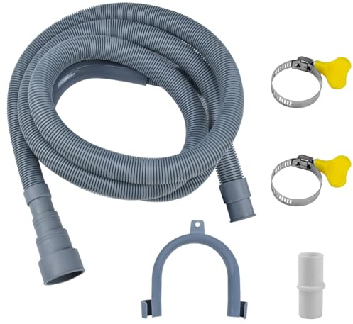 13Feet Universal Washing Machine & Dishwasher Drain Hose, Flexible Corrugated Extension Kit with 1 Adapter, 2 Clamps and U-Bend Holder